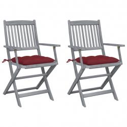 Chaises pliables d'extérieur lot de 2 et coussins Bois d'acacia alsavelo