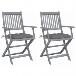 Chaises pliables d'extérieur lot de 2 et coussins Bois d'acacia alsavelo