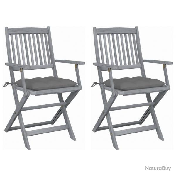 Chaises pliables d'extrieur lot de 2 et coussins Bois d'acacia alsavelo