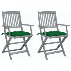 Chaises pliables d'extérieur lot de 2 et coussins Bois d'acacia alsavelo