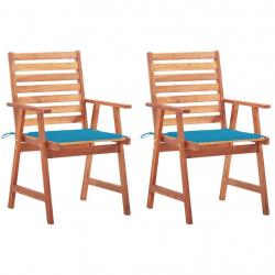 Chaises à manger d'extérieur lot de 2 et coussins Acacia massif alsavelo