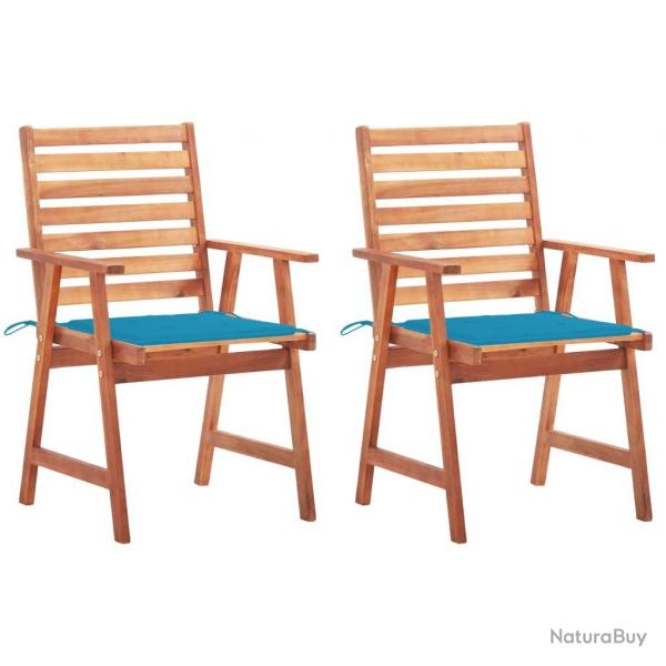 Chaises  manger d'extrieur lot de 2 et coussins Acacia massif alsavelo