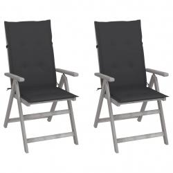 Chaises inclinables de jardin lot de 2 et coussins Bois acacia alsavelo
