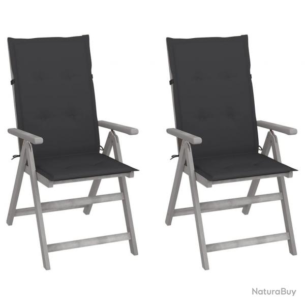 Chaises inclinables de jardin lot de 2 et coussins Bois acacia alsavelo