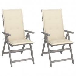Chaises inclinables de jardin lot de 2 et coussins Bois acacia alsavelo