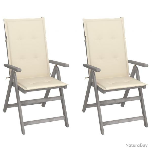 Chaises inclinables de jardin lot de 2 et coussins Bois acacia alsavelo