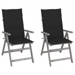 Chaises inclinables de jardin lot de 2 et coussins Bois acacia alsavelo