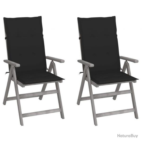 Chaises inclinables de jardin lot de 2 et coussins Bois acacia alsavelo