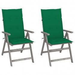 Chaises inclinables de jardin lot de 2 et coussins Bois acacia alsavelo