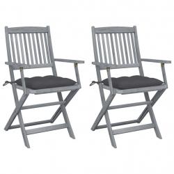Chaises pliables d'extérieur lot de 2 et coussins Bois d'acacia alsavelo