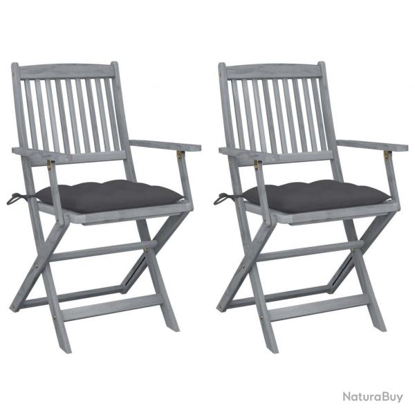 Chaises pliables d'extrieur lot de 2 et coussins Bois d'acacia alsavelo