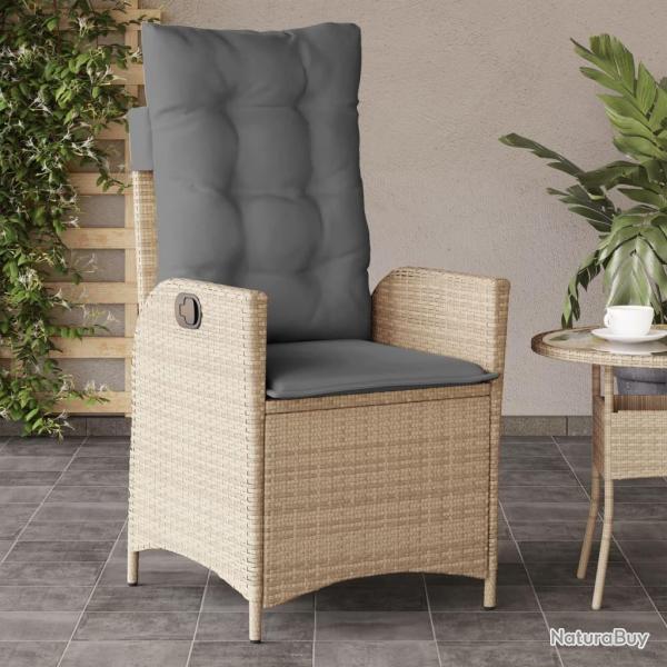 Chaise inclinable de jardin coussins mlange beige poly rotin alsavelo