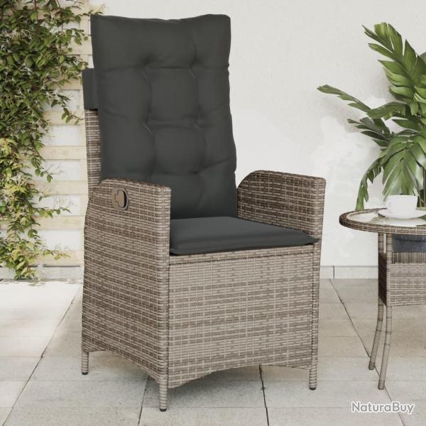 Chaise inclinable de jardin avec coussins gris rsine tresse alsavelo