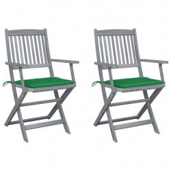 Chaises pliables d'extérieur lot de 2 et coussins Bois d'acacia alsavelo