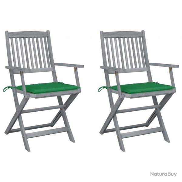 Chaises pliables d'extrieur lot de 2 et coussins Bois d'acacia alsavelo