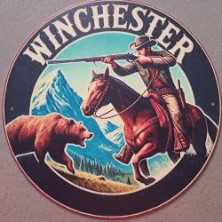 plaque decoration en alu panneau vintage WINCHESTER ours cheval REF 41 chasse