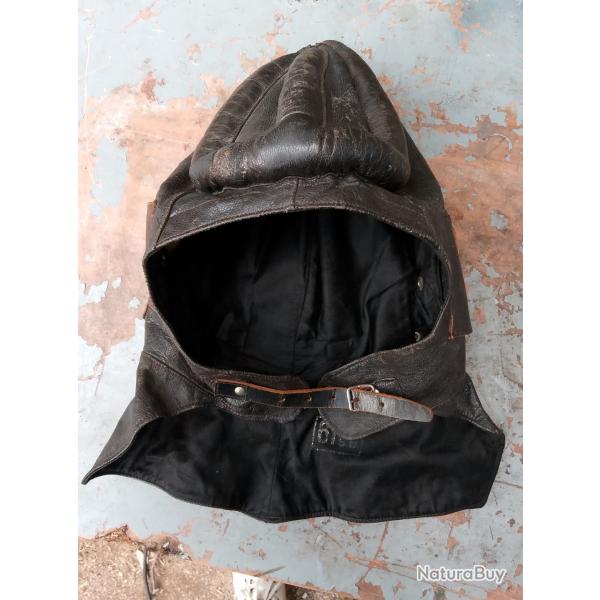 Superbe cagoule de motocycliste werhmarcht type 2nd war superbe tat cuir irreprochable