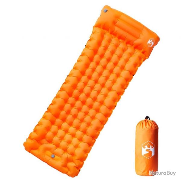 Matelas de camping autogonflant avec oreiller 1 personne orange alsavelo