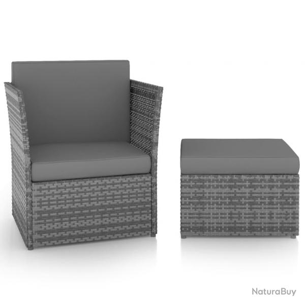 Chaise de jardin avec tabouret Rsine tresse Anthracite alsavelo