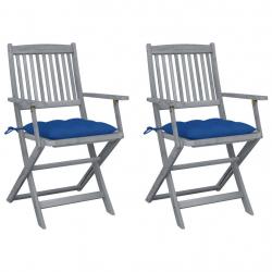 Chaises pliables d'extérieur lot de 2 et coussins Bois d'acacia alsavelo