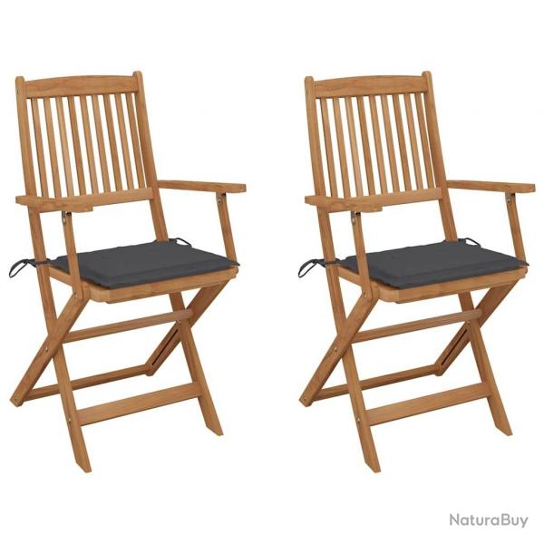 Chaises pliables de jardin lot de 2 avec coussins Bois d'acacia alsavelo
