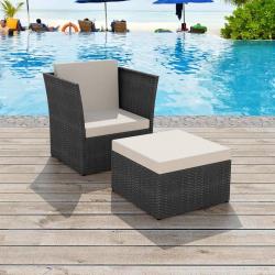 Chaise de jardin avec tabouret Noir Résine tressée alsavelo
