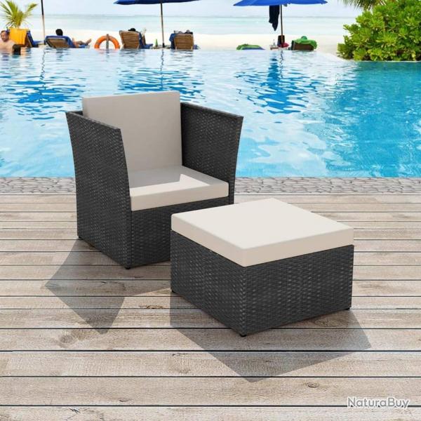 Chaise de jardin avec tabouret Noir Rsine tresse alsavelo