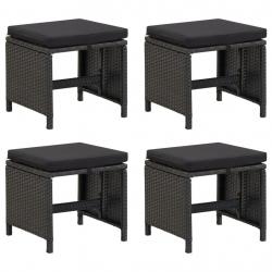 Tabourets de jardin lot de 4 avec coussins Résine tressée Noir alsavelo