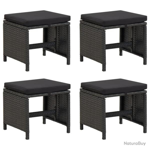Tabourets de jardin lot de 4 avec coussins Rsine tresse Noir alsavelo