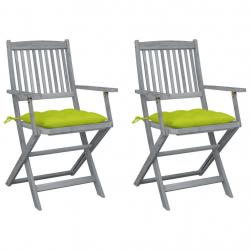 Chaises pliables d'extérieur lot de 2 et coussins Bois d'acacia alsavelo