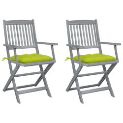 Chaises pliables d'ext&eacute;rieur lot de 2 et coussins Bois d'acacia