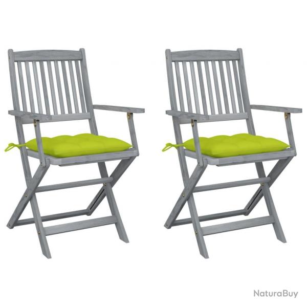 Chaises pliables d'extrieur lot de 2 et coussins Bois d'acacia alsavelo