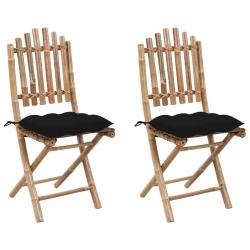 Chaises pliables de jardin lot de 2 avec coussins Bambou alsavelo