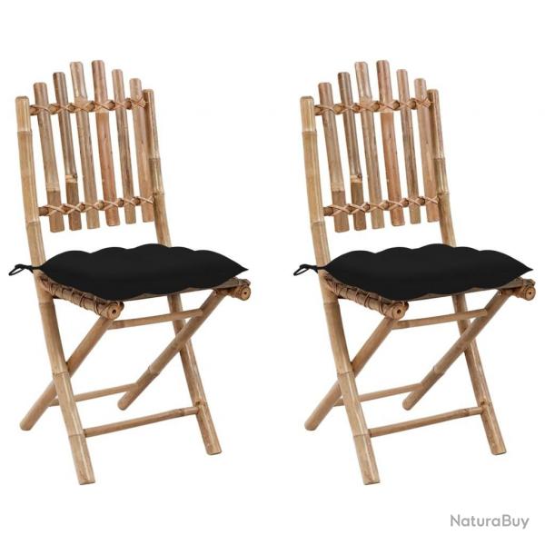 Chaises pliables de jardin lot de 2 avec coussins Bambou alsavelo