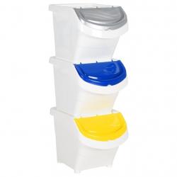 Poubelles empilables avec couvercles 3 pcs blanc PP 78 L alsavelo