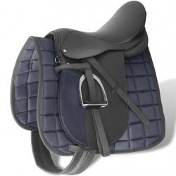Set de selle équitation 17,5" en cuir véritable 12 cm 5 en 1 noir alsavelo