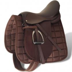 Set de selle équitation 17,5" en cuir véritable 12 cm 5 en 1 brun alsavelo