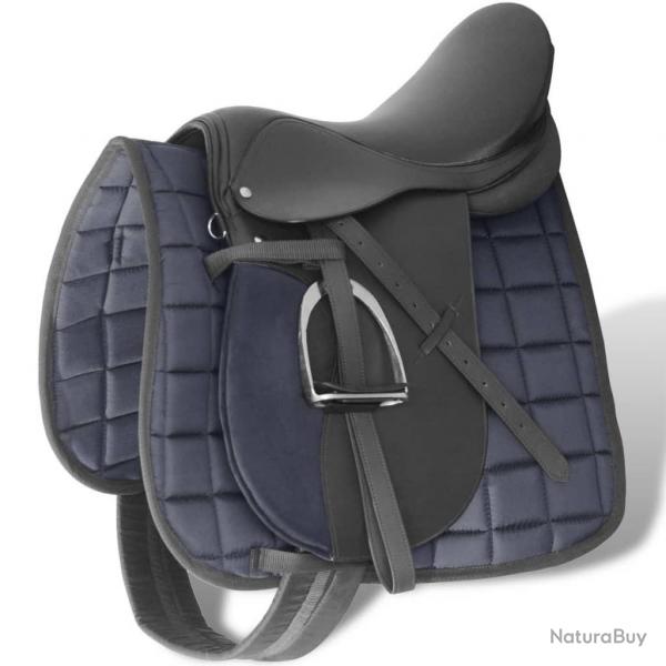 Set de selle quitation 17,5" en cuir vritable 18 cm 5 en 1 noir alsavelo