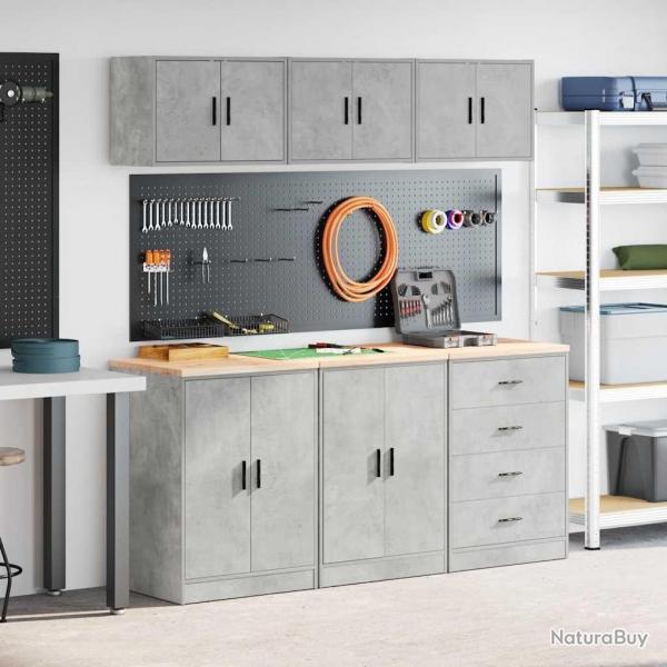 Armoires de garage 6 pcs gris bton bois d'ingnierie alsavelo