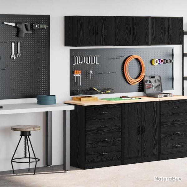Armoires de garage 2 pcs noir bois d'ingnierie alsavelo