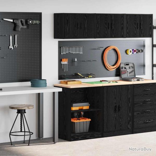 Armoires de garage 2 pcs noir bois d'ingnierie alsavelo