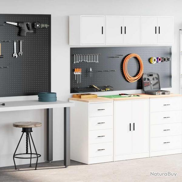 Armoires de garage 2 pcs blanc bois d'ingnierie alsavelo