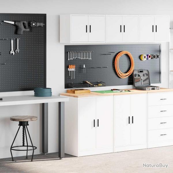 Armoires de garage 2 pcs blanc bois d'ingnierie alsavelo