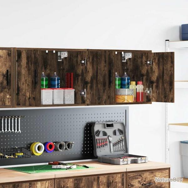 Armoires murales de garage 2 pcs chne fum bois d'ingnierie alsavelo