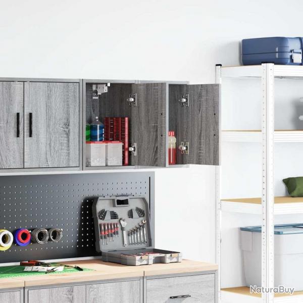 Armoires murales de garage 2 pcs sonoma gris bois d'ingnierie alsavelo