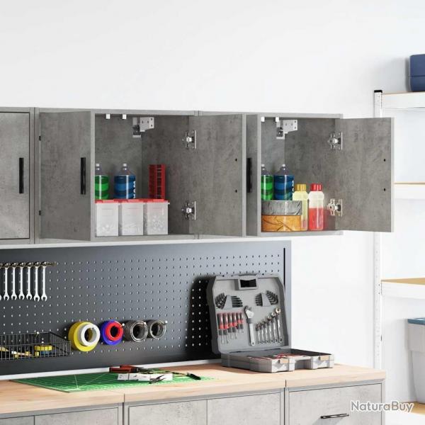 Armoires murales de garage 2 pcs gris bton bois d'ingnierie alsavelo