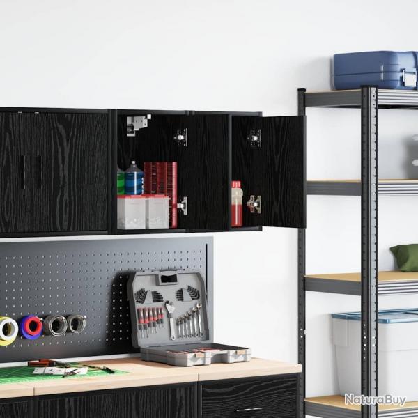 Armoires murales de garage 2 pcs noir bois d'ingnierie alsavelo