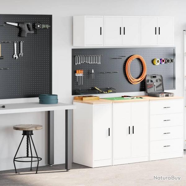 Armoires de garage 2 pcs blanc bois d'ingnierie alsavelo