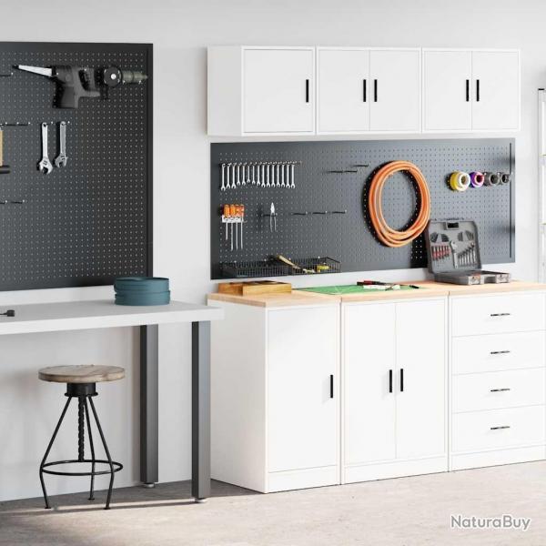 Armoires de garage 2 pcs blanc bois d'ingnierie alsavelo