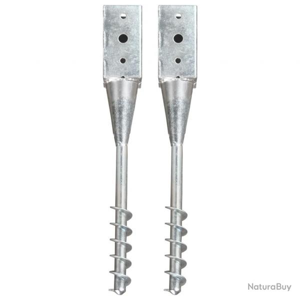 Piquets au sol 2 pcs Argent 10x10x57 cm Acier galvanis alsavelo